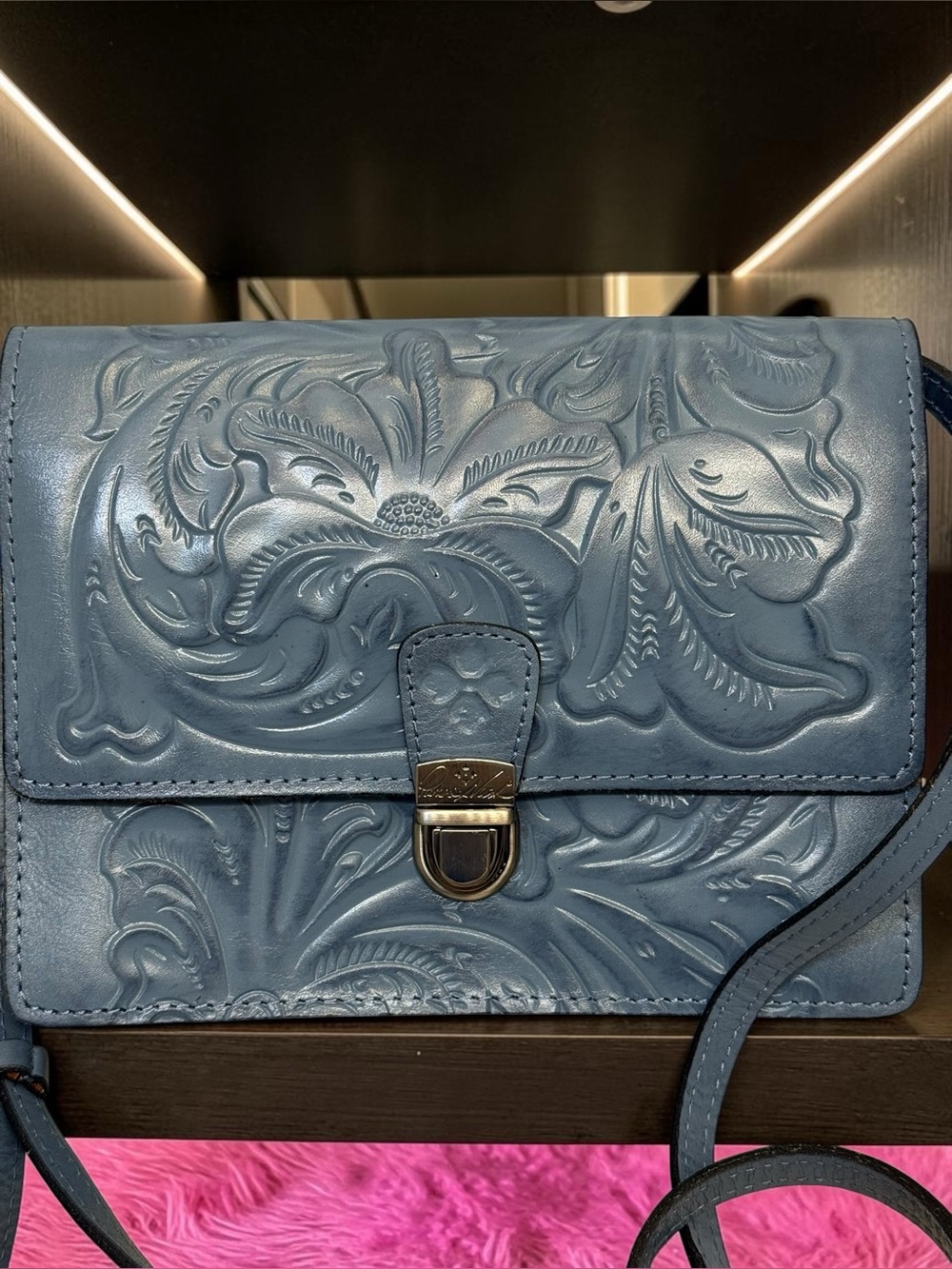 Patricia Nash Tooled Leather Crossbody Bag - Steel Blue - Picture 8 of 14